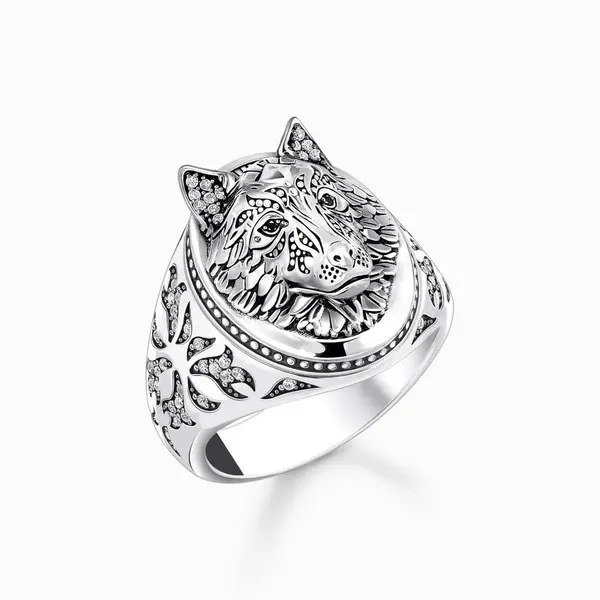 image of Thomas Sabo Sterling Silver Sterling Silver Blackened Wolf&apos;s Face