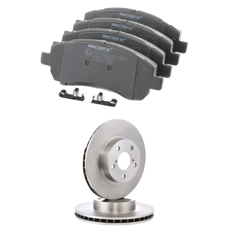 Image of RIDEX 3405B2510 Brake disc and pads set Front Axle, Brake Disc Type: internally vented, with acoustic wear warning Brake Set,disc brakes (3405)