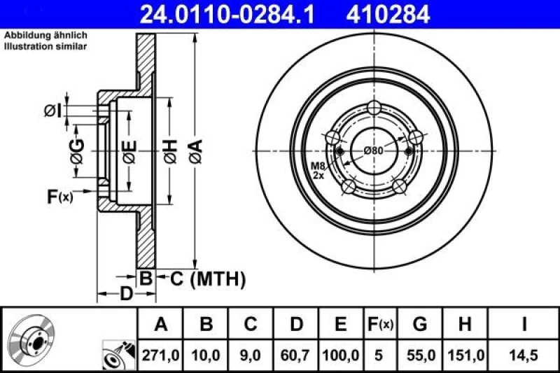 Image of ATE 24.0110-0284.1 Brake disc Solid, Coated Brake Disc (82)
