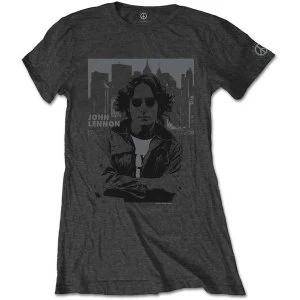 Image of John Lennon - Skyline Womens Small T-Shirt - Charcoal Grey