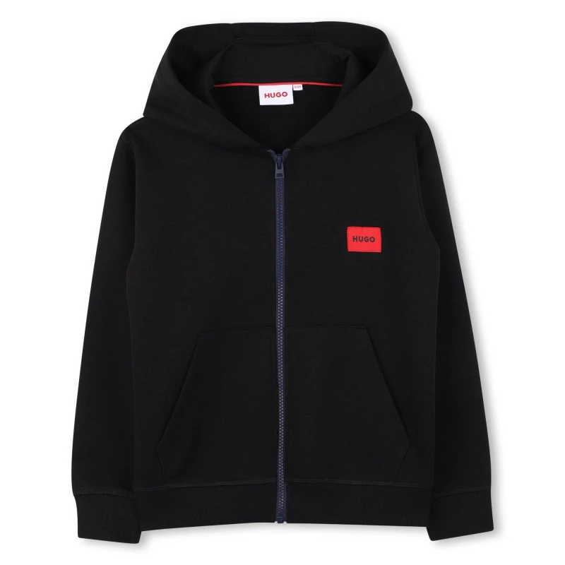 Image of Hugo Logo Zip Hood Jn62 Black 09B male 6Y