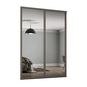 image of Spacepro 610mm Stone Grey Shaker frame Single panel Mirror Sliding Wardrobe Door Kit