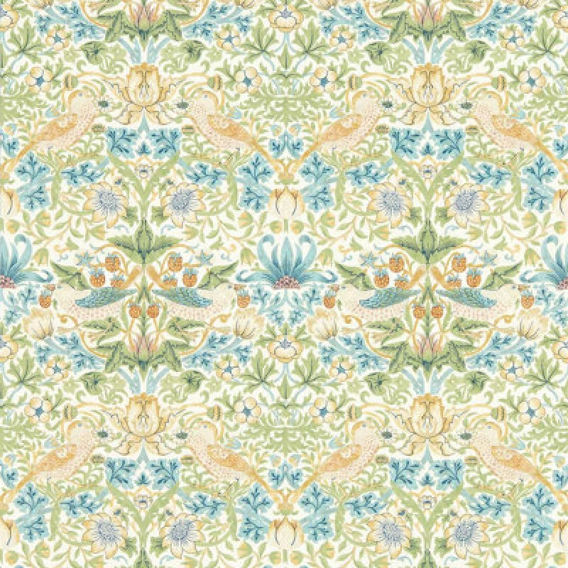 Image of WILLIAM MORRIS BY CLARKE & CLARKE Strawberry Thief Apple /Blush Wallpaper green/navy 50X1000CM