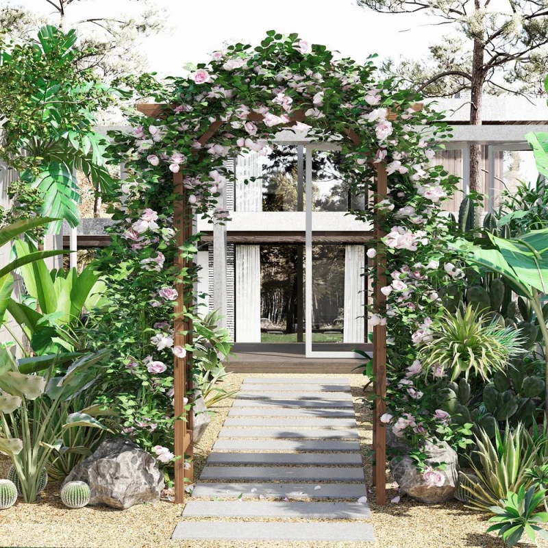 Image of OUTSUNNY Wooden Garden Arbor, Arch Trellis for Climbing Vines in Brown Size: 140cm x 70cm Brown Unisex 140cm x 70 cm
