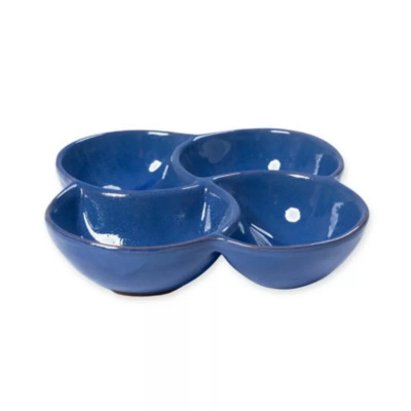 Image of Verano Spanish Ceramics Selena 4 Past Section Snack Dish Glazed Hand Dipped Kitchen Dining Dishware 25Cm (D) Blue