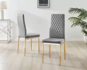 Image of Set of 6 Milan High Back Soft Touch Diamond Pattern Velvet Dining Chairs With Gold Chrome Metal Legs