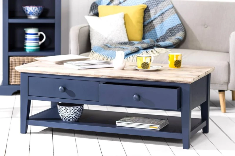 Image of Statement Furniture Florence Coffee Table with Drawers in Navy Navy Unisex