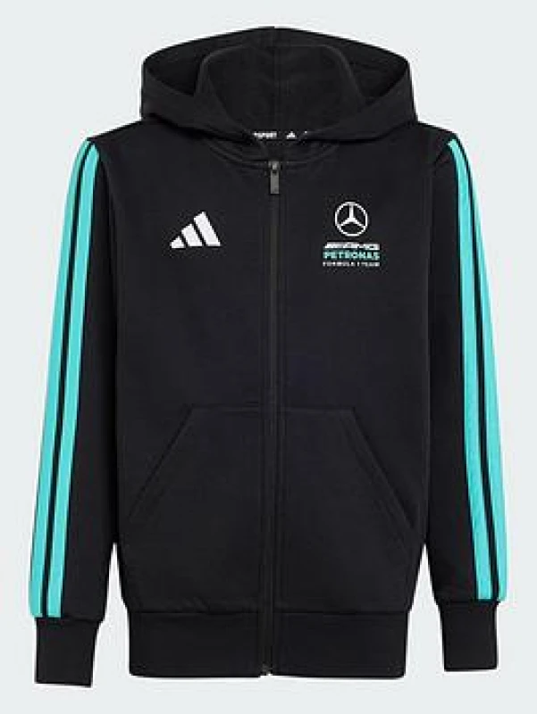 Image of Adidas Mercedes AMG kids' hooded tracksuit jacket Petronas Formula One Team DNA Noir Unisex 7/8 ans