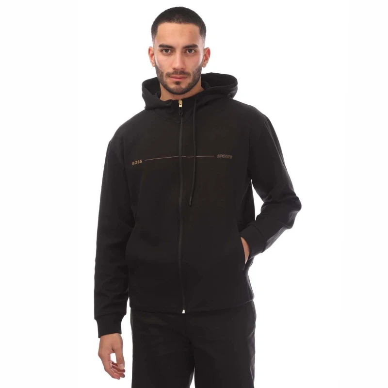 Image of Boss Printed Artwork Zip-Up Hoodie Black male S