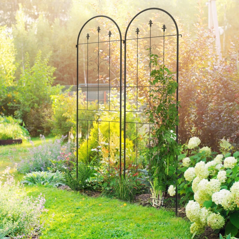 Image of Outsunny Set Of 2 Metal Trellis For Climbing Plants, Arrow Design, Black 84H-122V00BK