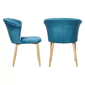 Image of Elsa Velvet Upholstered Dining Chair Set of 2 - Blue - Blue