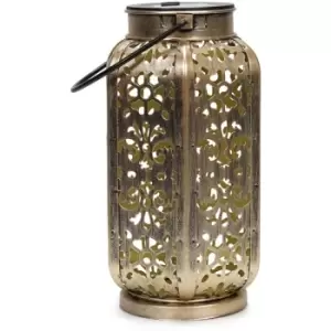 image of Solar Powered Antique Brass Moroccan Style Hanging Lantern Handle Light for Patio Decor Solar Lights Outdoor Garden