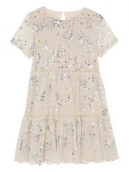 Image of Mintie by Mint Velvet Girls Silver Star Sequined Dress - Cream, Size 9-10 Years, Women