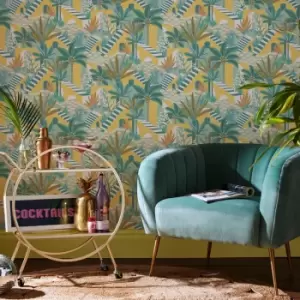 Image of Envy - Vacay Citron Yellow Floral Wallpaper - Yellow