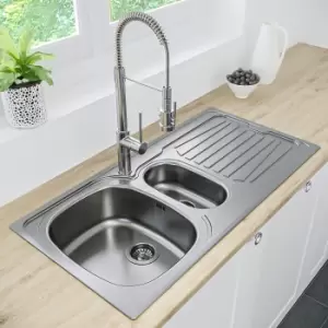 image of 1.5 Bowl Inset Chrome Stainless Steel Kitchen Sink with Reversible Drainer - Essence Ava