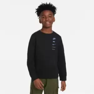 Image of Nike Sportswear Standard Issue Big Kids (Boys') Crew-Neck Fleece Sweatshirt - Black