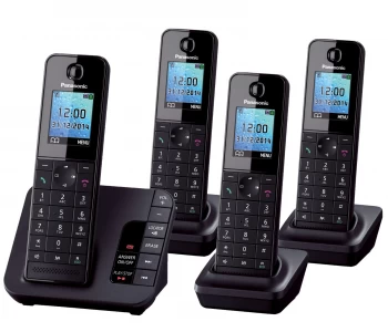 image of Panasonic KX-TGH220EB Cordless Phone With Answering Machine Quad Handset