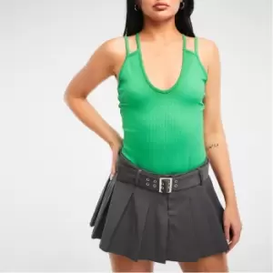 Image of Missguided Rib Strappy Cross Back Bodysuit - Green