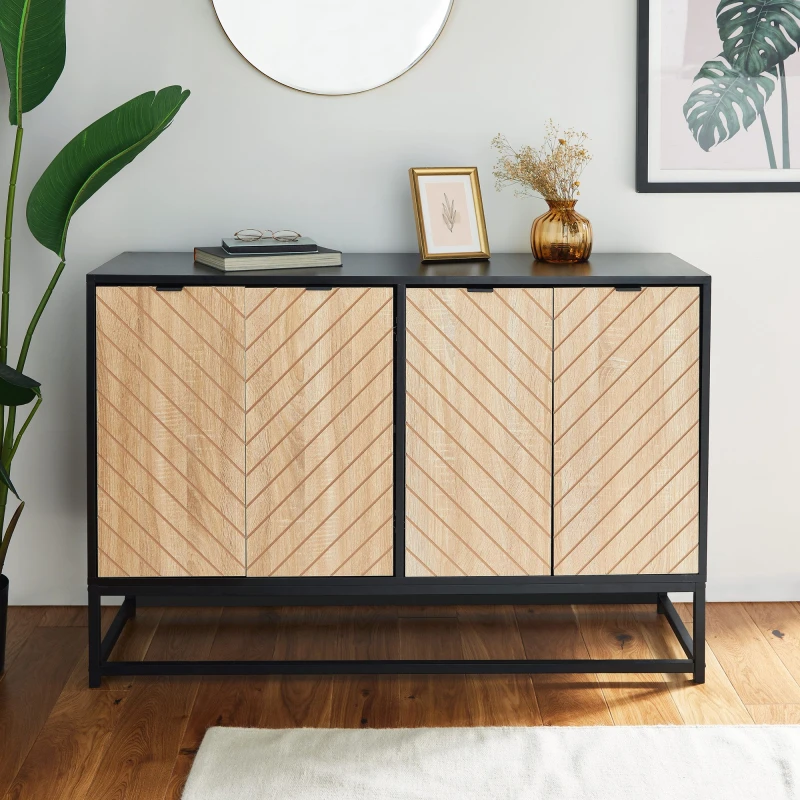 Image of VonHaus Dalton Chevron Wood Effect 4 Door Sideboard Black
