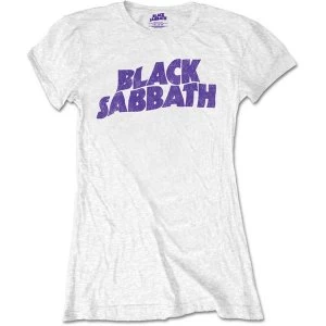Image of Black Sabbath - Wavy Logo Vintage Womens Large T-Shirt - White