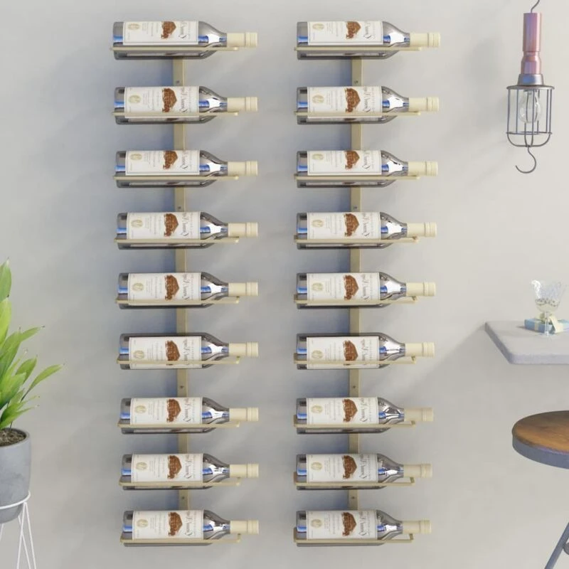 Image of VIDAXL Wall-mounted Wine Rack for 9 Bottles 2 pcs Gold Iron Vidaxl 8720286827178