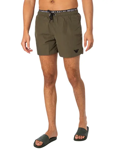 Image of Emporio Armani Double Waistband Swim Shorts Military Green XXL