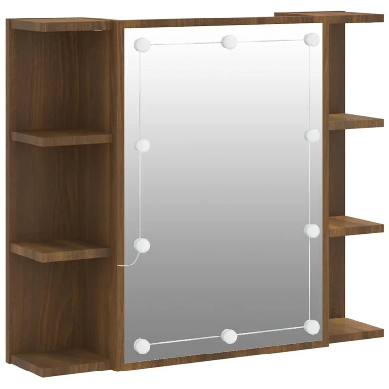 Image of vidaXL Mirror Cabinet with LED Brown Oak 70x16.5x60 cm, Brown 820453