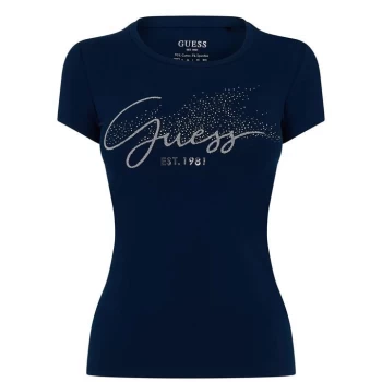 image of Guess Short Sleeved Chloe T Shirt - Blue