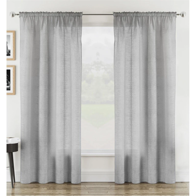 Image of Tyrone Textiles Rhodes Silver Linen-Look Sheer Voile Panels - Pair 140 X 229Cm (55X90")