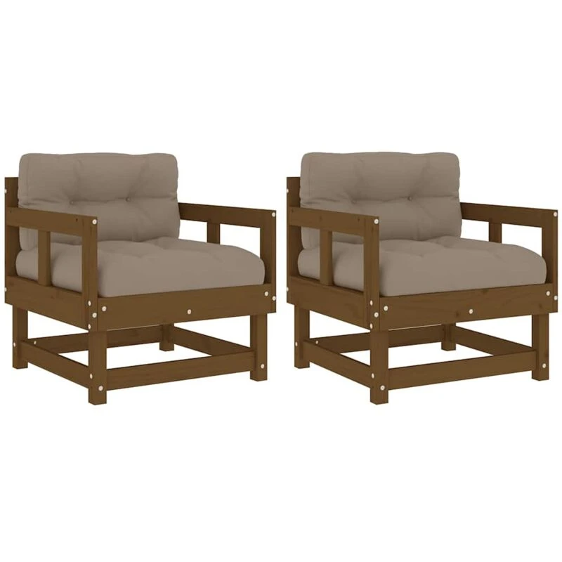 Image of VIDAXL Garden Chairs with Cushions 2 pcs Honey Brown Solid Wood Pine Vidaxl 8720845801687