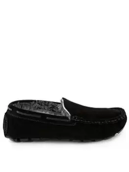 Image of TOTES Mens Real Suede Moccasin Slippers - Black, Size 10, Men