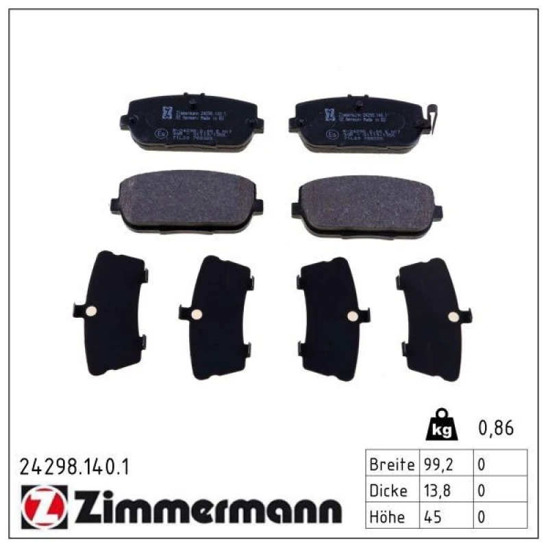 Image of ZIMMERMANN Brake pad set ZIMMERMANN 24298.140.1
