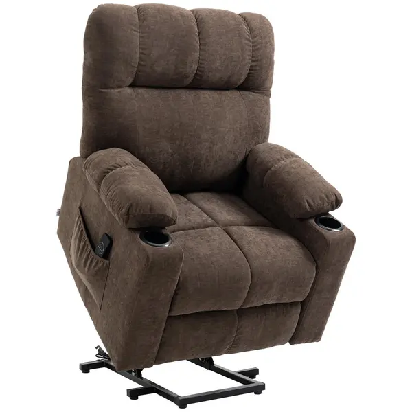 Image of HOMCOM Electric Riser and Recliner Chair for Elderly - Velvet-touch Fabric Power Lift Recliner Chair for Living Room with Remote Control - Side Pocket