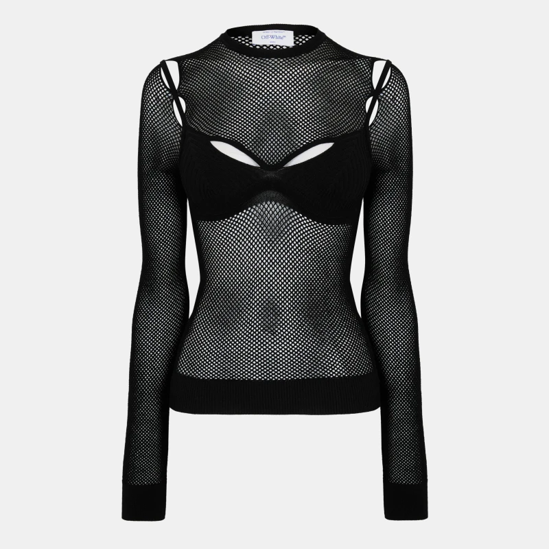 Image of Off White Womens Textured Contemporary Fit Knitted Top Black female 6 (2XS)