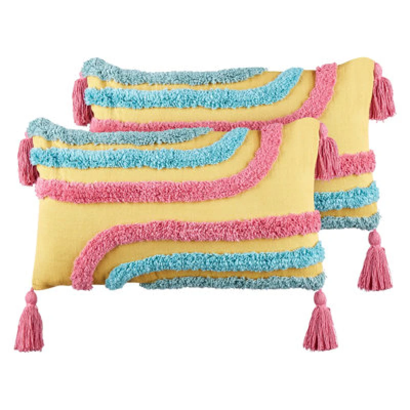 Image of Beliani Set Of 2 Decorative Cushions Dolichos Cotton 30 X 50 Cm Multicolour