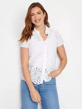 image of Long Tall Sally Tall White Short Sleeve Broderie Top, White, Size 10, Women