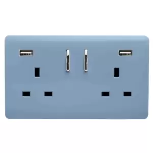 Image of Trendi Switch 2 Gang 13Amp Double Socket and 2 USB Ports - Sky