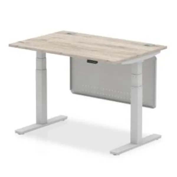 image of Air 1200 x 800mm Height Adjustable Desk Grey Oak Top Cable Ports DYNHA01409