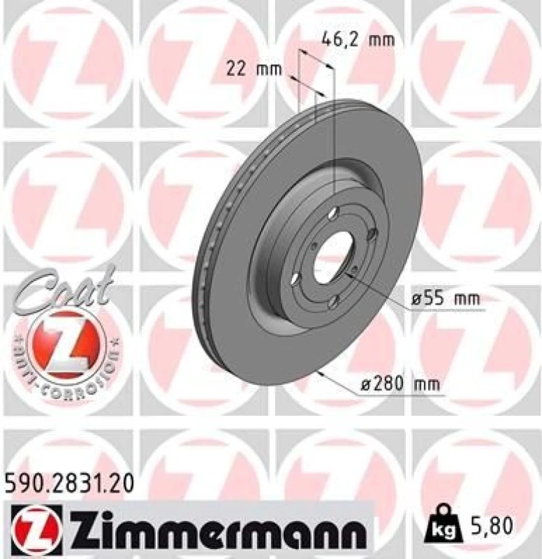 Image of ZIMMERMANN Brake disc ZIMMERMANN 590.2831.20