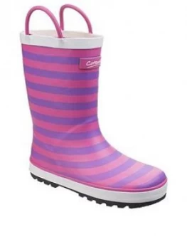 image of Cotswold Girls Pink Stripe Wellington Boots