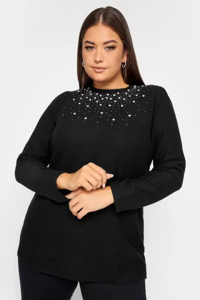 image of Yours Diamante Embellished Soft Touch Sweatshirt Black