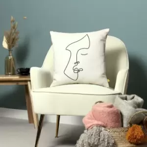 Image of Furn - Emile Abstract Print Recycled Polyester Cushion Cover, Ecru, 43 x 43 Cm
