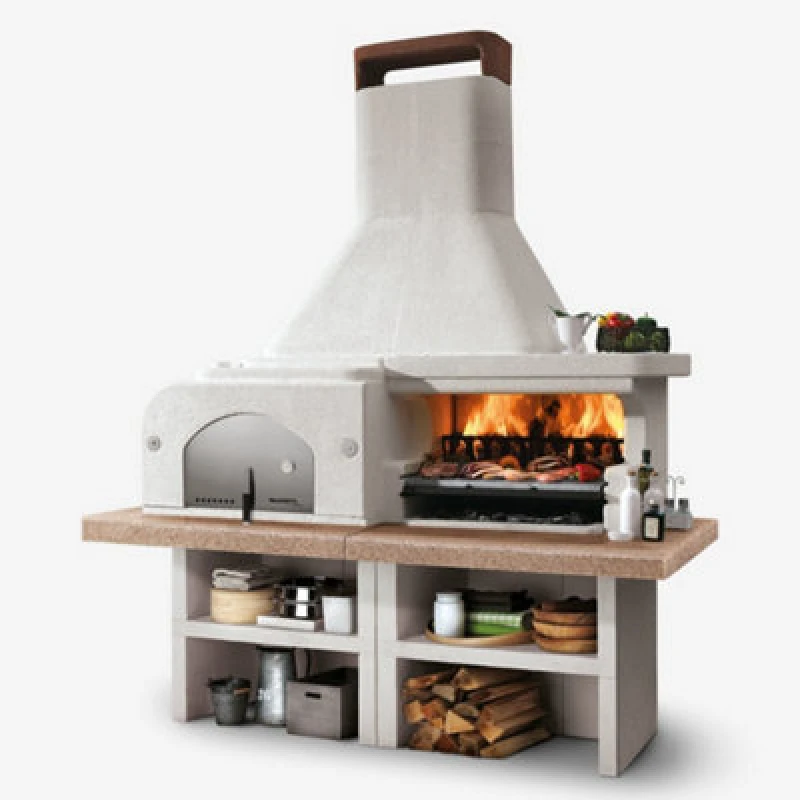 Image of PALAZZETTI Gargano 3 Masonry Barbecue with Wood Fired Oven - 95L x 204W x 267H - Concrete/Stainless Steel - White/Grey CallowGgn3MsBbqWFrOGWT803101260