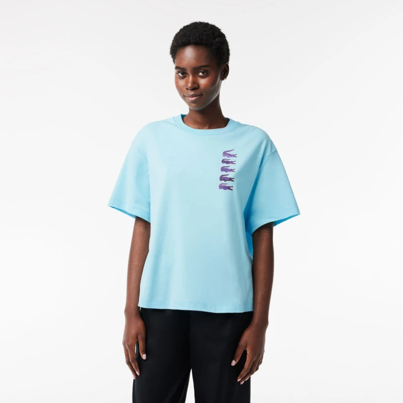Image of Lacoste Oversized Iconic Croc Print Cotton T-Shirt Agrion female 6 (34)