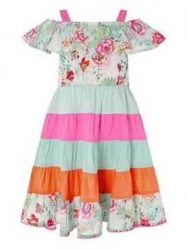 Monsoon Girls S.E.W. Bessie Floral Colour Block Dress - Turquoise