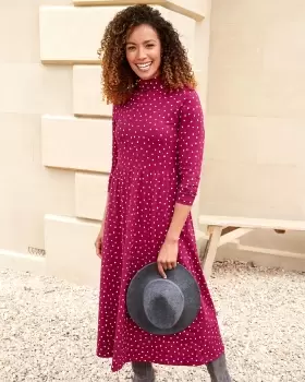 Image of Cotton Traders Womens Turtleneck Print Jersey Midi Dress in Pink
