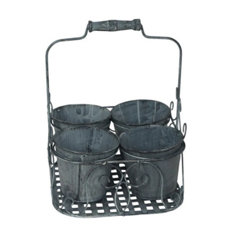 Image of Minster 4 Decorative Basket Pot Planter - Metal - L26 X W26 X H34cm - Grey