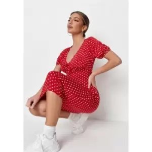 image of Missguided Petite Polka Dot Milkmaid Dress - Red