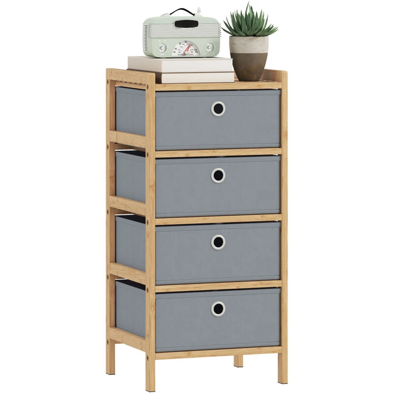 Image of Homcom Chest Of Drawers, 4 Drawers Dresser With Bamboo Frame, Light Grey