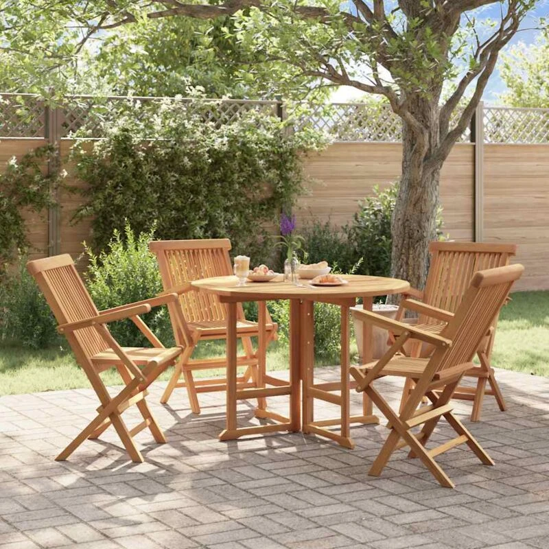 Image of VIDAXL 5 Piece Folding Outdoor Dining Set Solid Wood Teak Vidaxl 8720286818718